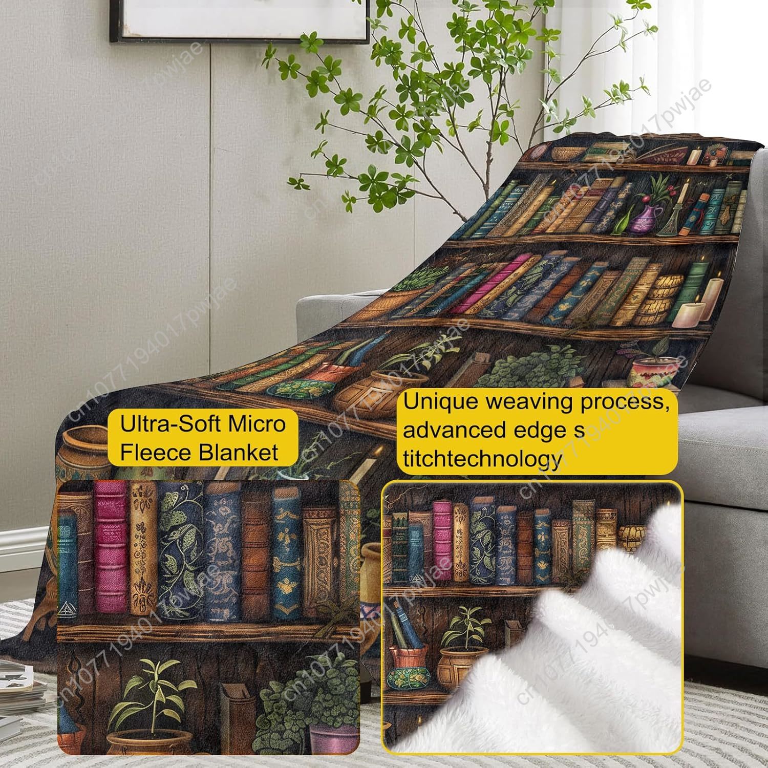 Vintage Bookshelf Blanket Read - đánh giá và giá Home Textiles Blanket