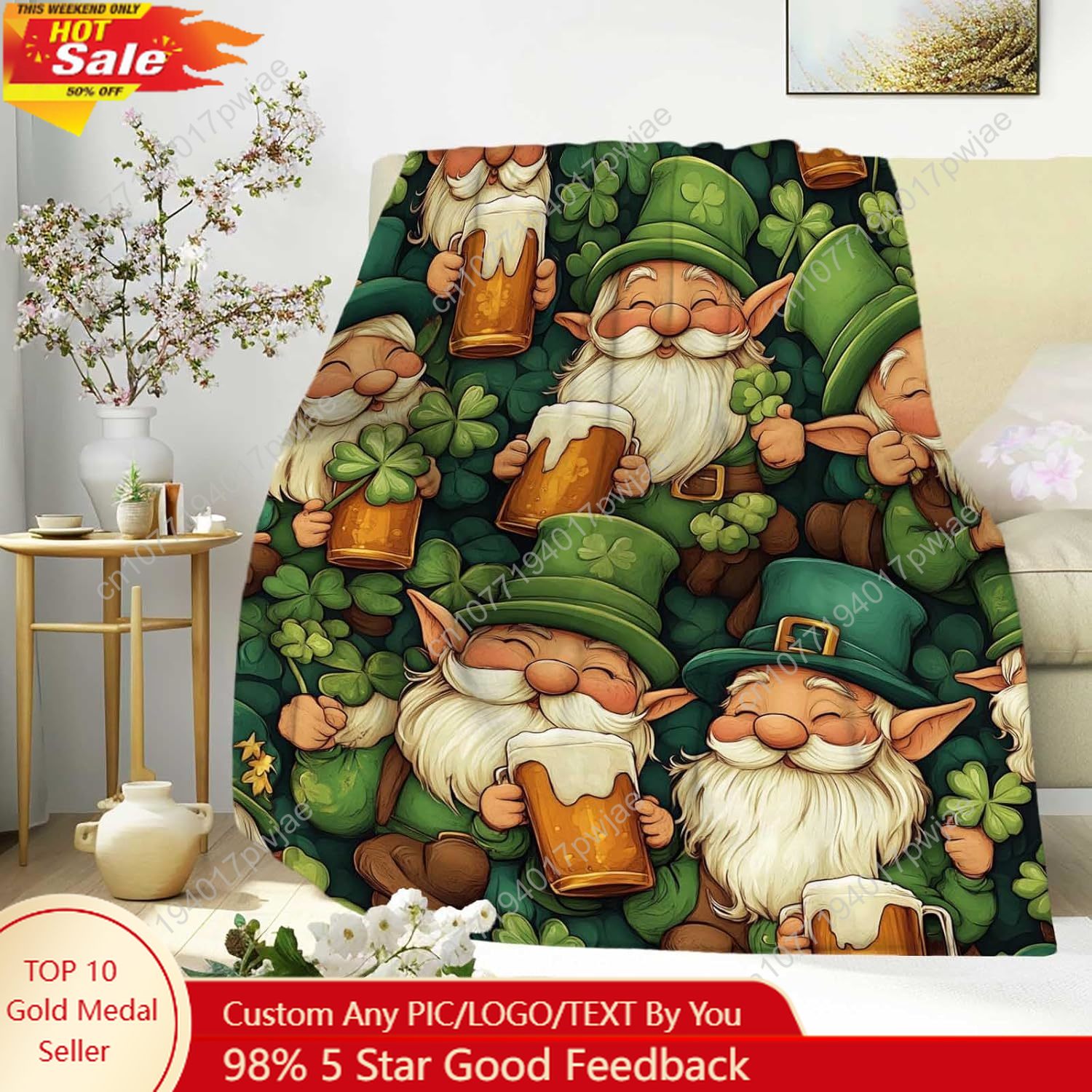 St. Patrick’s Day Gnome Throw  - đánh giá và giá Home Textiles Blanket