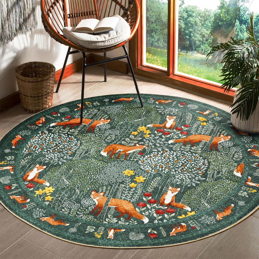 Round Fox Forest Carpet with O - đánh giá và giá Home Textiles Plaid